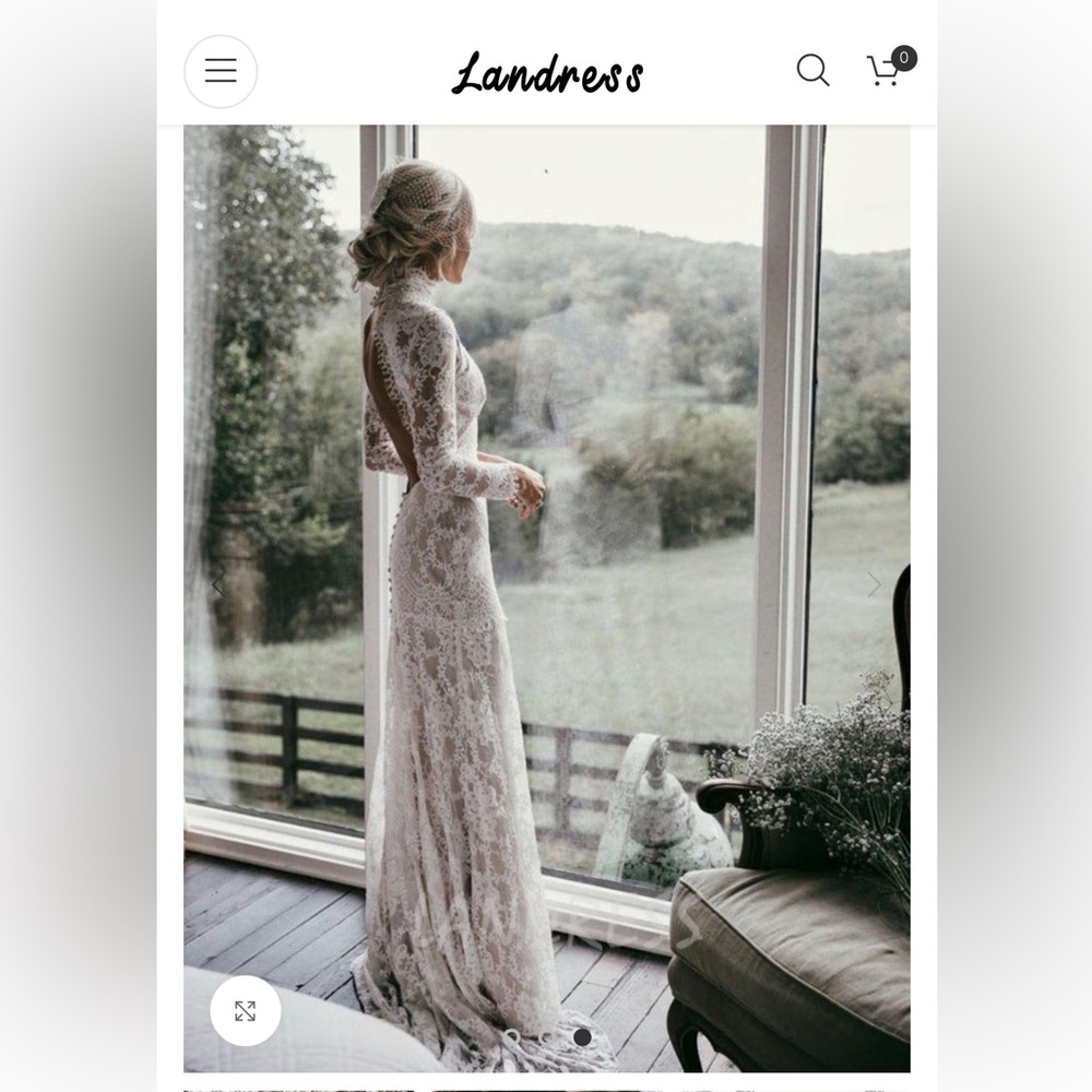 White Lace Backless Long Sleeve Wedding Dress